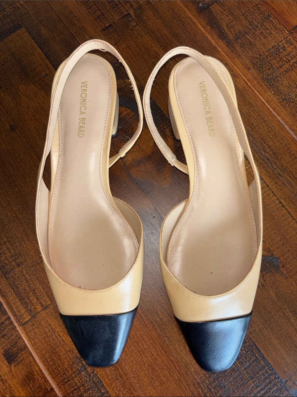 Veronica Beard Two-Tone Beige and Black Slingback Heels - Picture 2 of 7